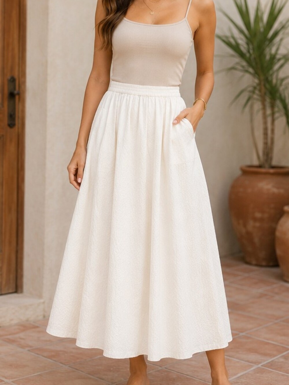 a new day Cream Maxi Skirt with Pockets